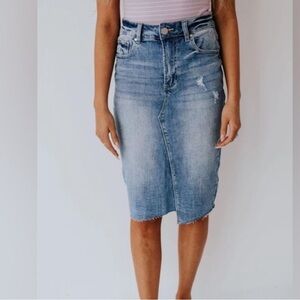 Insane Gene denim fray hem midi skirt size L